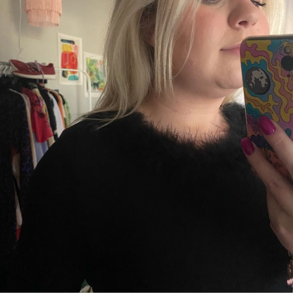 Vintage y2k black blouse fur feather collar - Picture 4 of 5